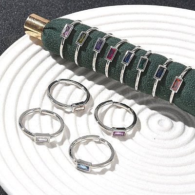 Rectangle Brass with Glass Cuff Rings for Women RJEW-Z111-05P-1