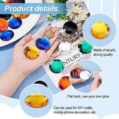 30Pcs 6 Colors Flat Back Acrylic Rhinestone Cabochons OACR-OC0001-16B-1