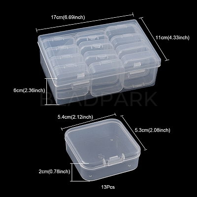 12Pcs Square Plastic Organizer Beads Storage Containers CON-YW0001-35-1