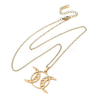 304 Stainless Steel Triple Moon Pendant Cable Chain Necklaces for Men Women NJEW-K308-01D-G-1