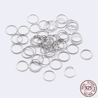 Anti-Tarnish Rhodium Plated 925 Sterling Silver Open Jump Rings STER-F036-02P-0.8x6mm-1