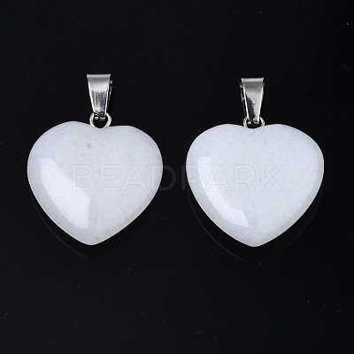 Heart Natural White Jade Pendants G-Q438-01-1
