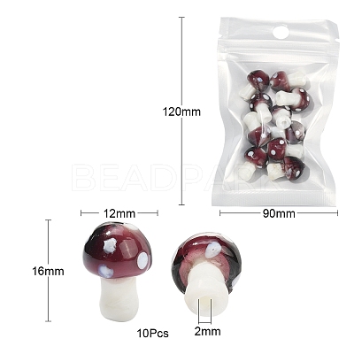 10Pcs Mushroom Handmade Lampwork Beads LAMP-YW0001-08B-1