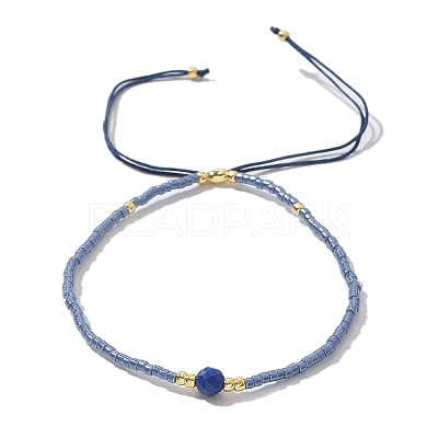 Adjustable Natural Lapis Lazuli Braided Bead Bracelets BJEW-F391-A10-1