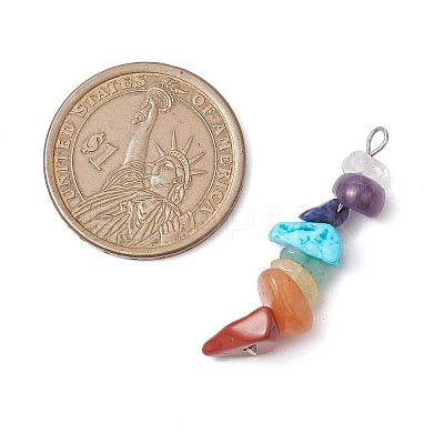 6Pcs Mixed Gemstone Chip Beaded Pendants Set PALLOY-JF02769-01-1