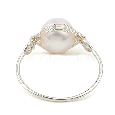 Natural Pearl Braided Bead Finger Ring RJEW-JR00586-02-1