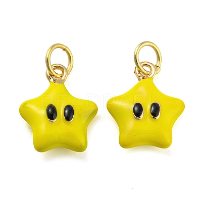 Star Rack Plating Brass Enamel Charms KK-Q804-07G-1