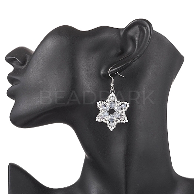 304 Stainless Steel Glass Snowflake Dangle Earrings EJEW-MZ00525-1