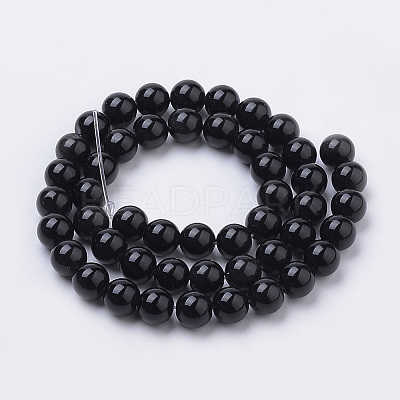 Natural Black Onyx Beads Strands X-G-S259-19-10mm-1