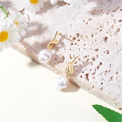 Knot with Imitation Pearl Dangle Stud Earrings JE1099A-1