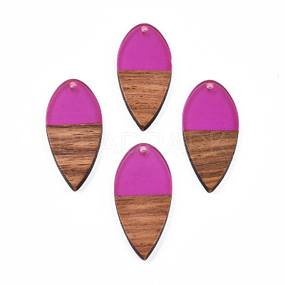 Transparent Resin & Walnut Wood Pendants RESI-N025-031-C05-1