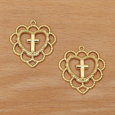 Hollow Heart Cross Alloy Pendants PW-WGAFC42-02-1