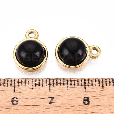 Natural Black Onyx Half Round Charms STAS-N109-213F-G-1