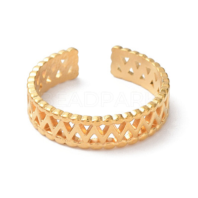 Ion Plating(IP) 304 Stainless Steel Hollow Wave Open Cuff Rings RJEW-D006-09G-1