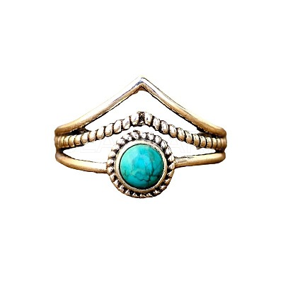 Alloy and Synthetic Turquoise Finger Rings FS-WG19095-01-1