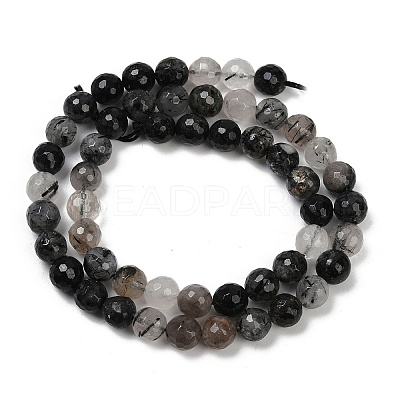 Natural Black Rutilated Quartz Beads Strands G-R447-8mm-03-01-1