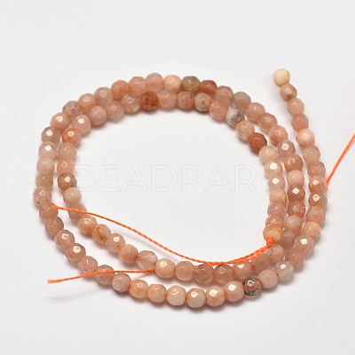 Faceted Round Natural Sunstone Beads Strands G-I176-10-4mm-1