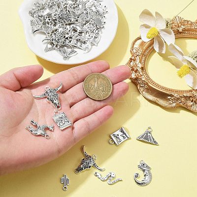 50Pcs 10 Style Tibetan Style Alloy Pendants FIND-CJ0001-60-1