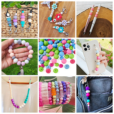 90Pcs 9 Styles Round Silicone Focal Beads SIL-TA0003-56-1