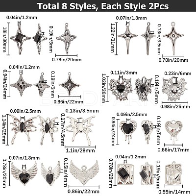 16Pcs 8 Style Rack Plating Alloy Glass Pendants FIND-SC0005-03-1