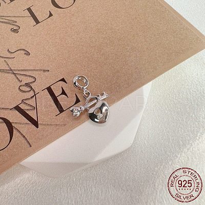 Rhodium Plated 925 Sterling Silver Micro Pave Clear Cubic Zirconia European Dangle Charms STER-P054-12P-1