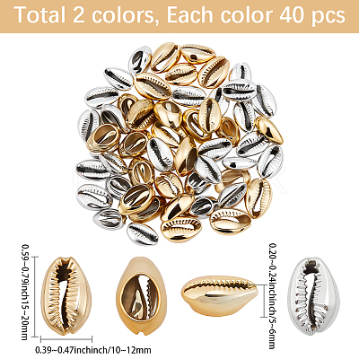 80Pcs 2 Colors Electroplated Natural Cowrie Shell Beads BSHE-PA0001-06-1