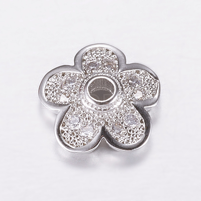 Brass Micro Pave Cubic Zirconia Bead Cap ZIRC-G122-50P-RS-1