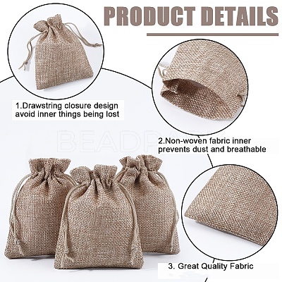 Polyester Imitation Burlap Packing Pouches Drawstring Bags ABAG-BBC0001-02A-01-1