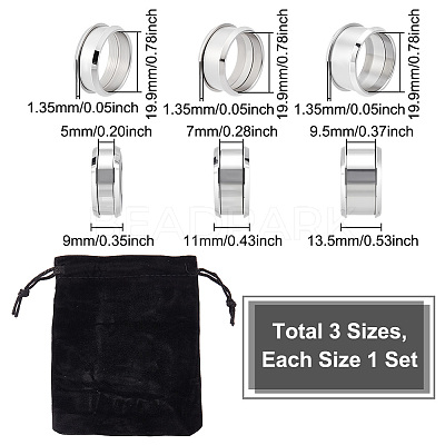 9Pcs 3 Style 304 Stainless Steel Grooved Finger Ring Settings STAS-UN0034-96-1