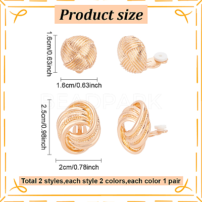 4 Pairs 4 Style Alloy Round Knot Clip-on Earrings for Women EJEW-AN0004-31-1