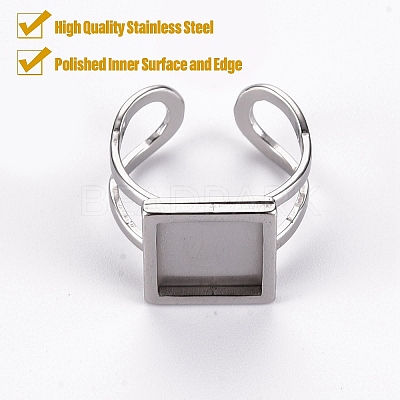 Tarnish Resistant 201 Stainless Steel Cuff Pad Ring Settings STAS-S080-041A-P-1