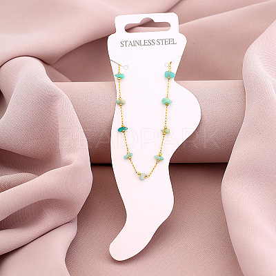 Dyed Natural Quartz Chip with 304 Stainless Steel Chain Anklets WGD014F-03-1