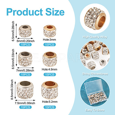 90Pcs 6 Styles Alloy Rhinestone Clay Pave Beads ALRI-TA0001-29-1