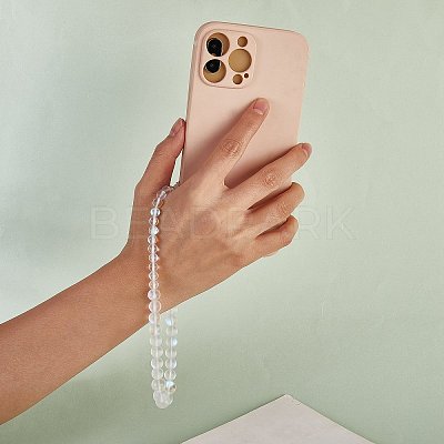 Round Synthetic Moonstone Beaded Mobile Straps HJEW-SW00042-01-1