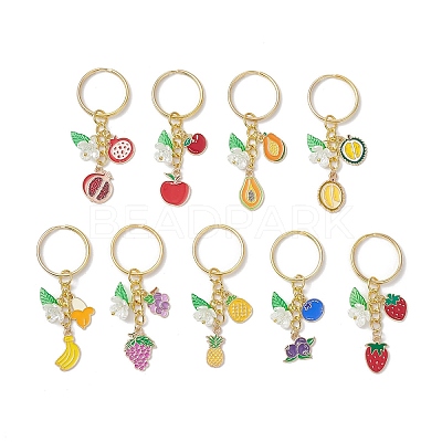 9Pcs 9 Styles Alloy Enamel with Acrylic Banana Strawberry Pineapple Fruit Keychians KEYC-JKC01348-1