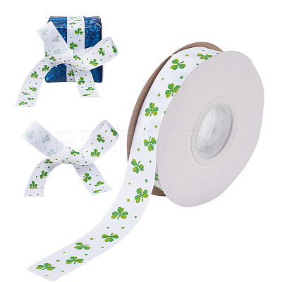 Saint Patrick's Day Polyester Shamrock Printed Grosgrain Ribbons SRIB-WH0011-304B-1