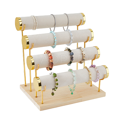 4-Tier Velvet T Bar Jewelry Bracelet Display Risers BDIS-WH0007-03G-1