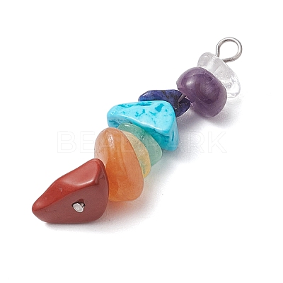 6Pcs Mixed Gemstone Chip Beaded Pendants Set PALLOY-JF02769-01-1