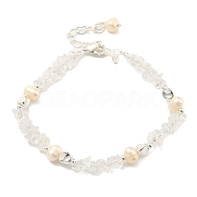 Natural Quartz Crystal Rock Crystal Chips Beaded Bracelets BJEW-M315-02P-1