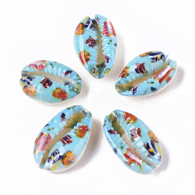 Printed Natural Cowrie Shell Beads X-SSHEL-R047-01-C01-1