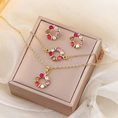 Ring Alloy Rhinestone Pendant Necklaces & Braceleta & Stud Earrings Sets WG4EA96-03-1