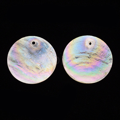 Electroplate Natural Capiz Shell Pendants SSHEL-T014-36-1