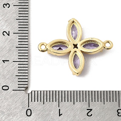 Brass Pave Cubic Zirconia 4-Petal Flower Connector Charms X-KK-A296-46A-G-1