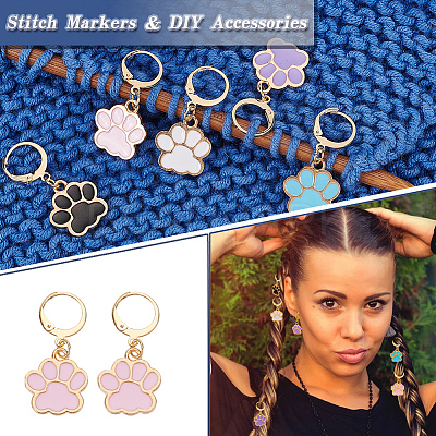 Pet Theme Alloy Enamel Dog Paw Print Charm Locking Stitch Markers HJEW-PH01706-1