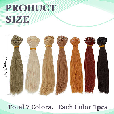 7Pcs 7 Colors Plastic Long Straight Hairstyle Doll Wig Hair DOLL-ME0001-06A-1