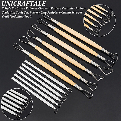 Unicraftale 2 Sets 2 Style Sculpture Polymer Clay and Pottery Ceramics  Ribbon Sculpting Tools Set 