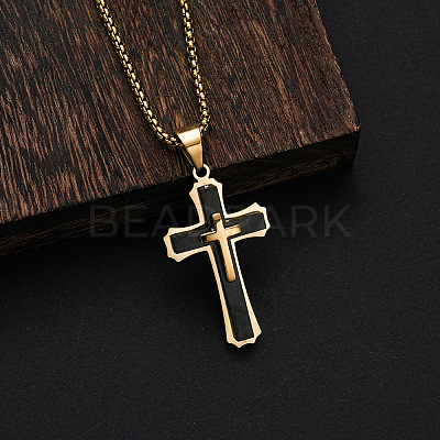 Triple Layered Cross 304 Stainless Steel Pendant Necklaces for Men FS-WGC3E83-03-1
