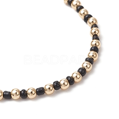 3Pcs Bohemian Style Glass Seed Beaded and Brass Beaded Stretch Bracelets for Women BJEW-JB11799-1
