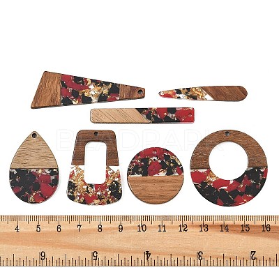 Walnut Wood & Transparent Resin & Gold Foil Pendants WD-CBA583A-07-1