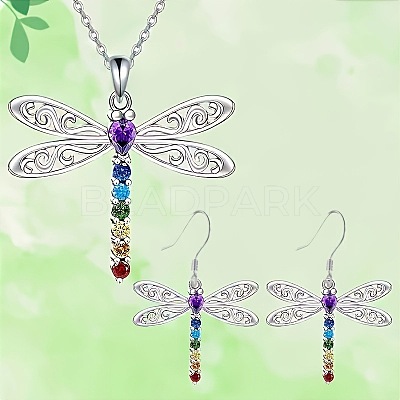 Dragonfly Alloy Rhinestone Pendant Necklaces & Dangle Earrings Sets FS-WGD83DF-01-1